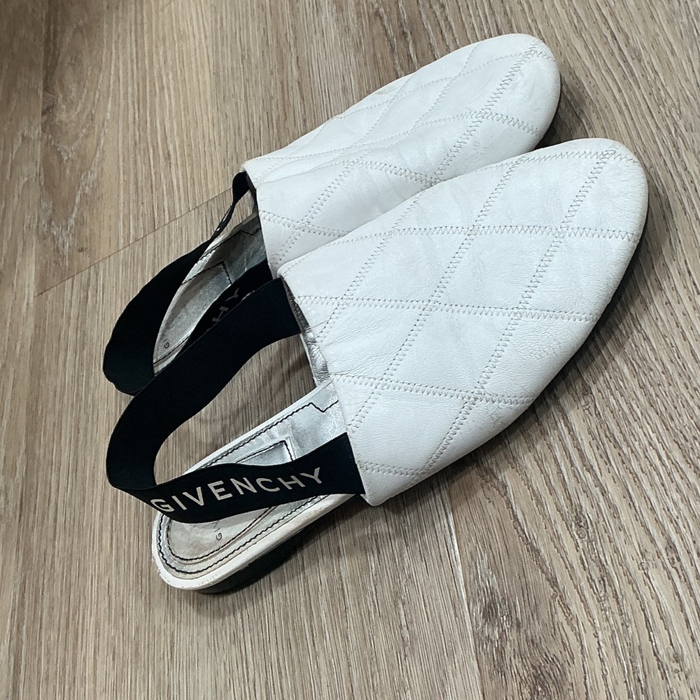 Givenchy White Quilted Mules with Black Strap